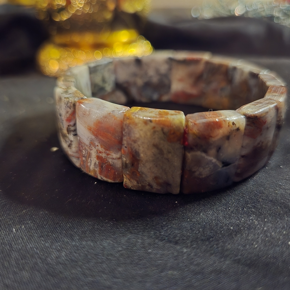 Natural Stone Stretch Bracelet | Polished Jasper/Agate | Earth Tone Slab Beads